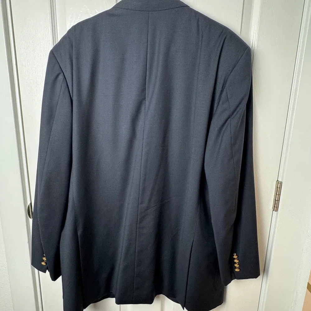 Faconnable Blazer Men 48 Navy Blue Wool Gold Crest Buttons Italy Tailleur